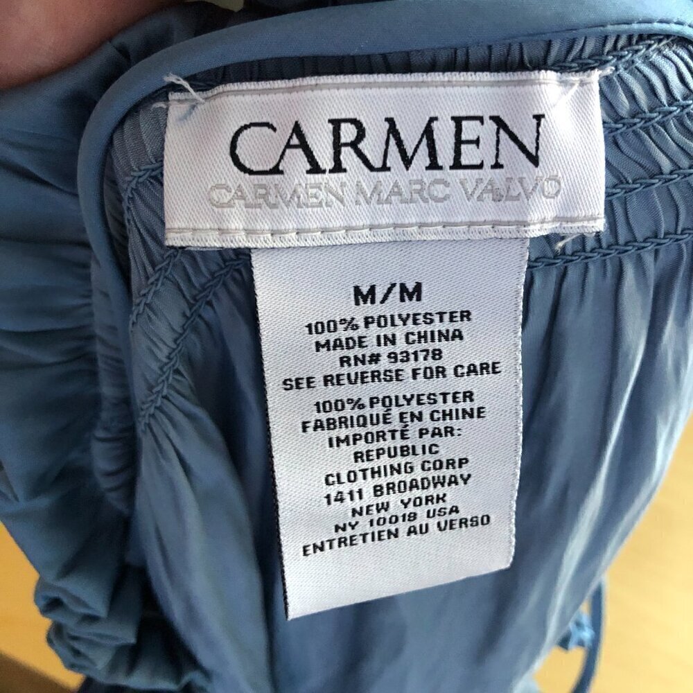 CARMEN MARC VALVO Blouse Women's size M Light Blue Smocked Ruffle Neck NEW - Picture 3 of 7